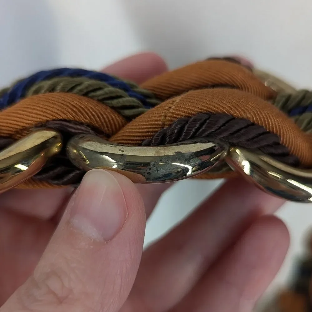 Vintage Ginnie Johansen Inc. Dallas Brown Gold Braided Velcro Belt Small Medium